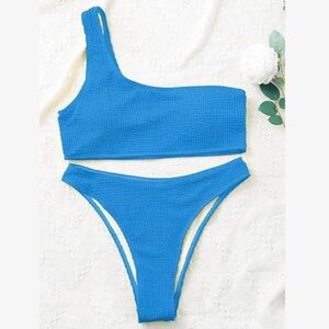 NWOT Blue One-Shoulder Bikini Swim Set Size Medium